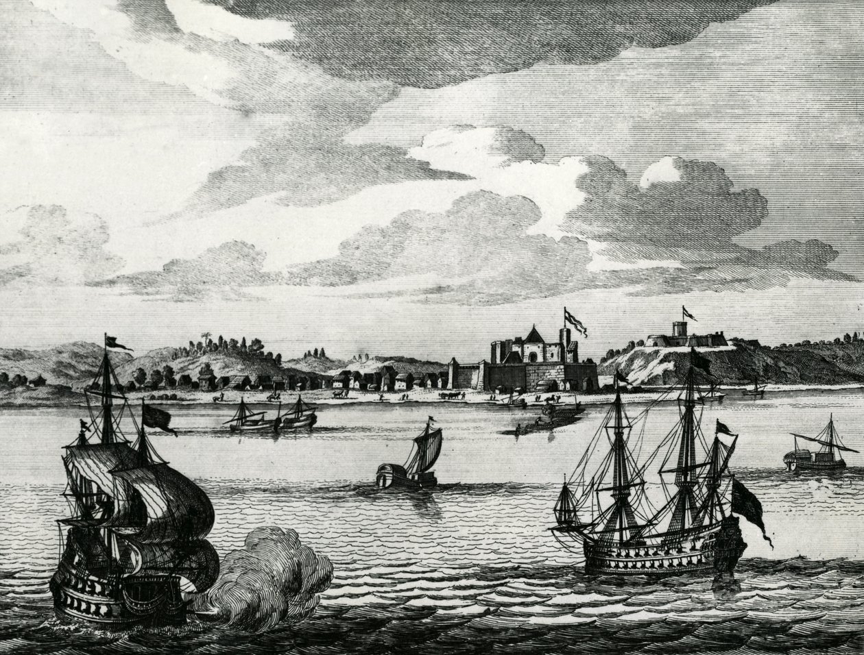 "Castle Del Mina, beläget i Guinea, inte långt från Cape Three Points" av Pieter Schenk