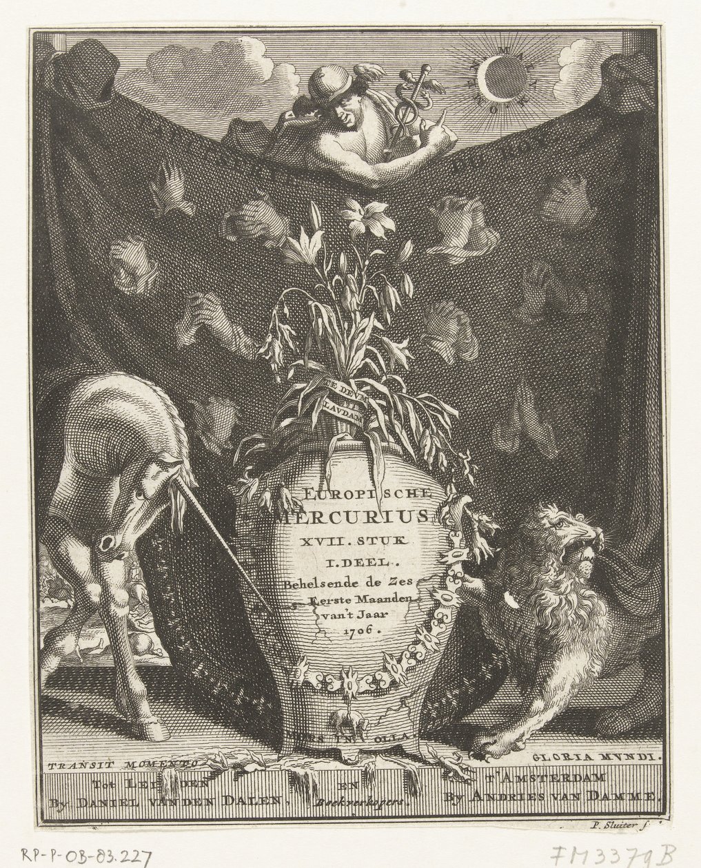Titelsida för den europeiska Merkurius för år 1706 av Pieter Sluyter