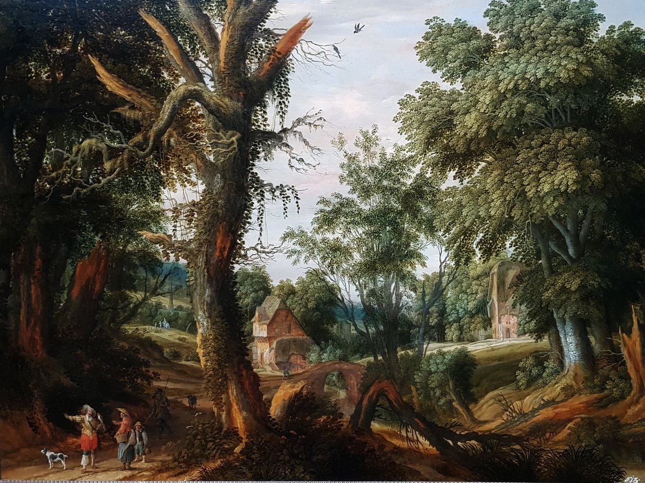 Skogsklädd landskap med figurer av Pieter Stalpaert