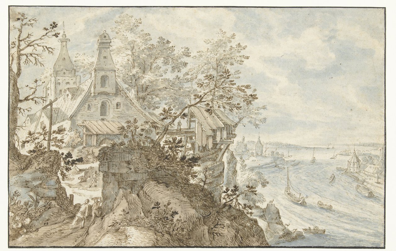 Flod med ett kapell till vänster av Pieter Stevens (I)