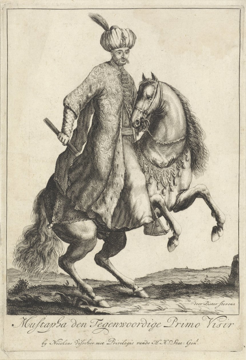Ridsporträtt av Kara Mustafa, storvesiren i den turkiska armén av Pieter Stevens (vermeld in 1689)