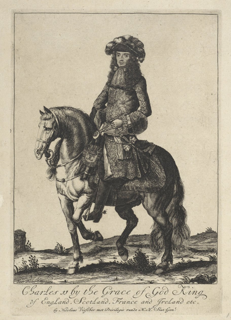 Ridsporträtt av kung Charles II av England av Pieter Stevens (vermeld in 1689)