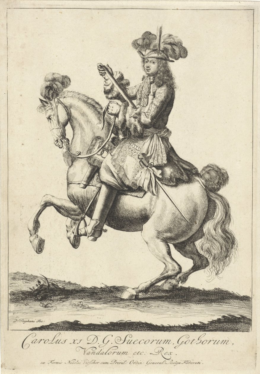 Ridsporträtt av kung Karl XI av Sverige av Pieter Stevens (vermeld in 1689)