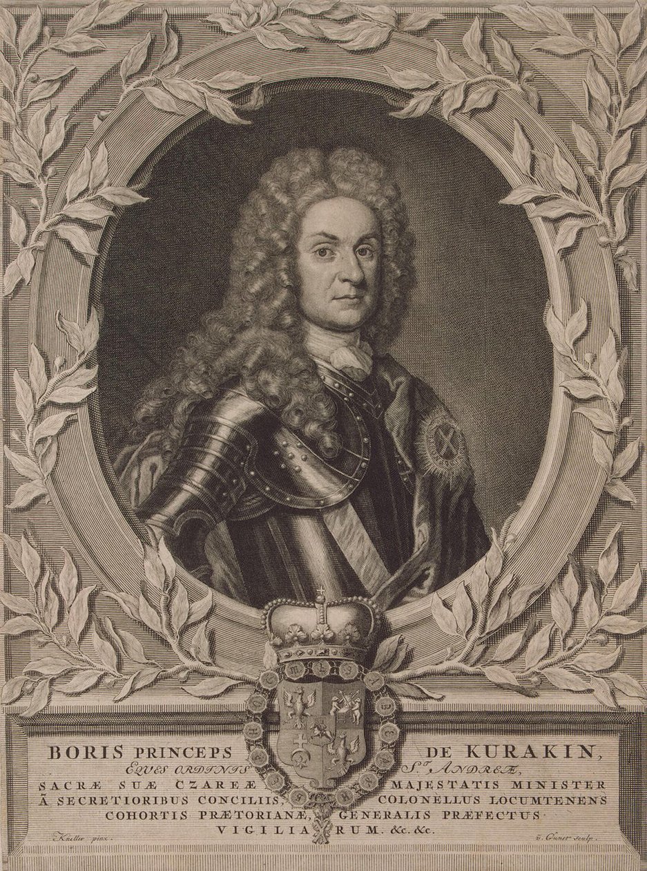 Porträtt av prins Boris Ivanovich Kurakin 1676-1727, efter 1717 av Pieter Stevens Gunst van