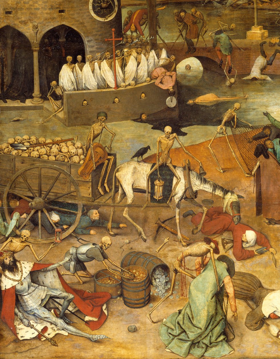 Dödens triumf Döden drar vagnen från liken. Kroppar av krigare och kungar ligger på marken. Målning av Pieter Bruegel (eller Breugel eller Brueghel eller Breughel) den tidigare (1525-1569) 1500-talet sön. 117x162 cm Musee du Prado, Madrid av Pieter Bruegel the Elder