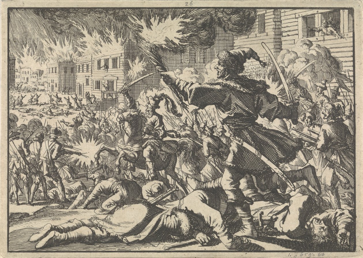 Strid på gatorna i Moskva mellan ryssar och polacker 1611, 1698 av Pieter Van der Aa