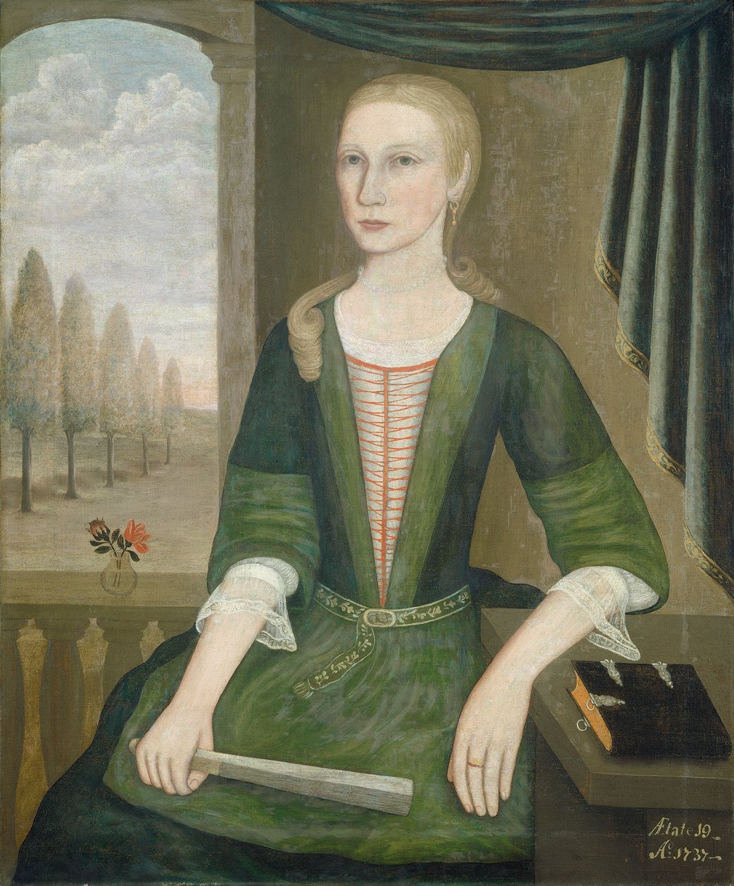 Ung dam med en fläkt, 1737. av Pieter Vanderlyn