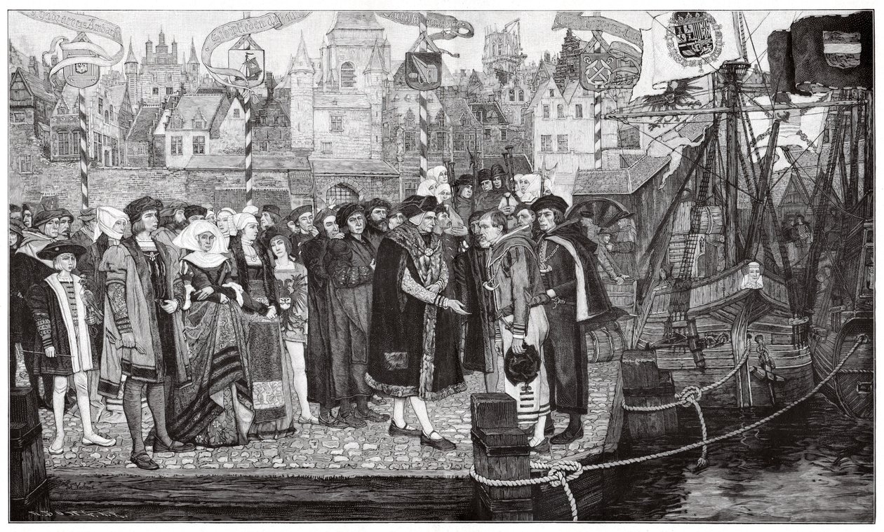 Sockerhandel, Antwerpen, ca 1510-20 (gravyr) av Pieter Verhaert