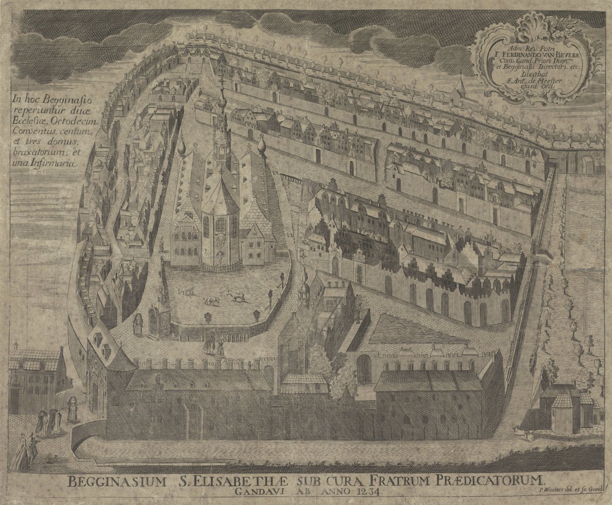 Utsikt över Sint-Elisabethbegijnhof en de Sint-Elisabethkerk te Gent Begginasium of St. Elizabeth under vård av Preachers of Gent från år 1234 (titel på objekt) av Pieter Wauters