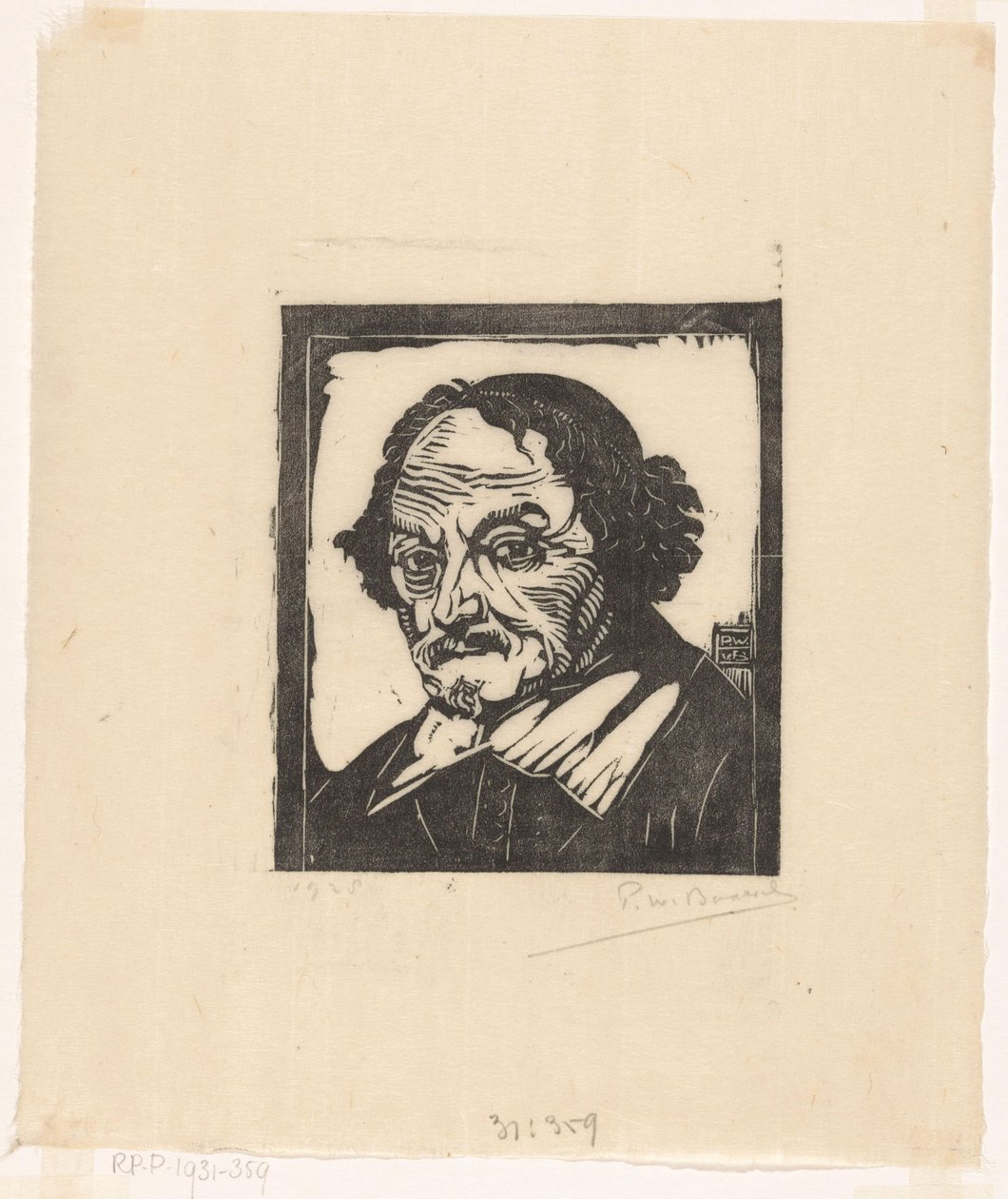 Porträtt av Joost van den Vondel av Pieter Willem van Baarsel (signed by artist)
