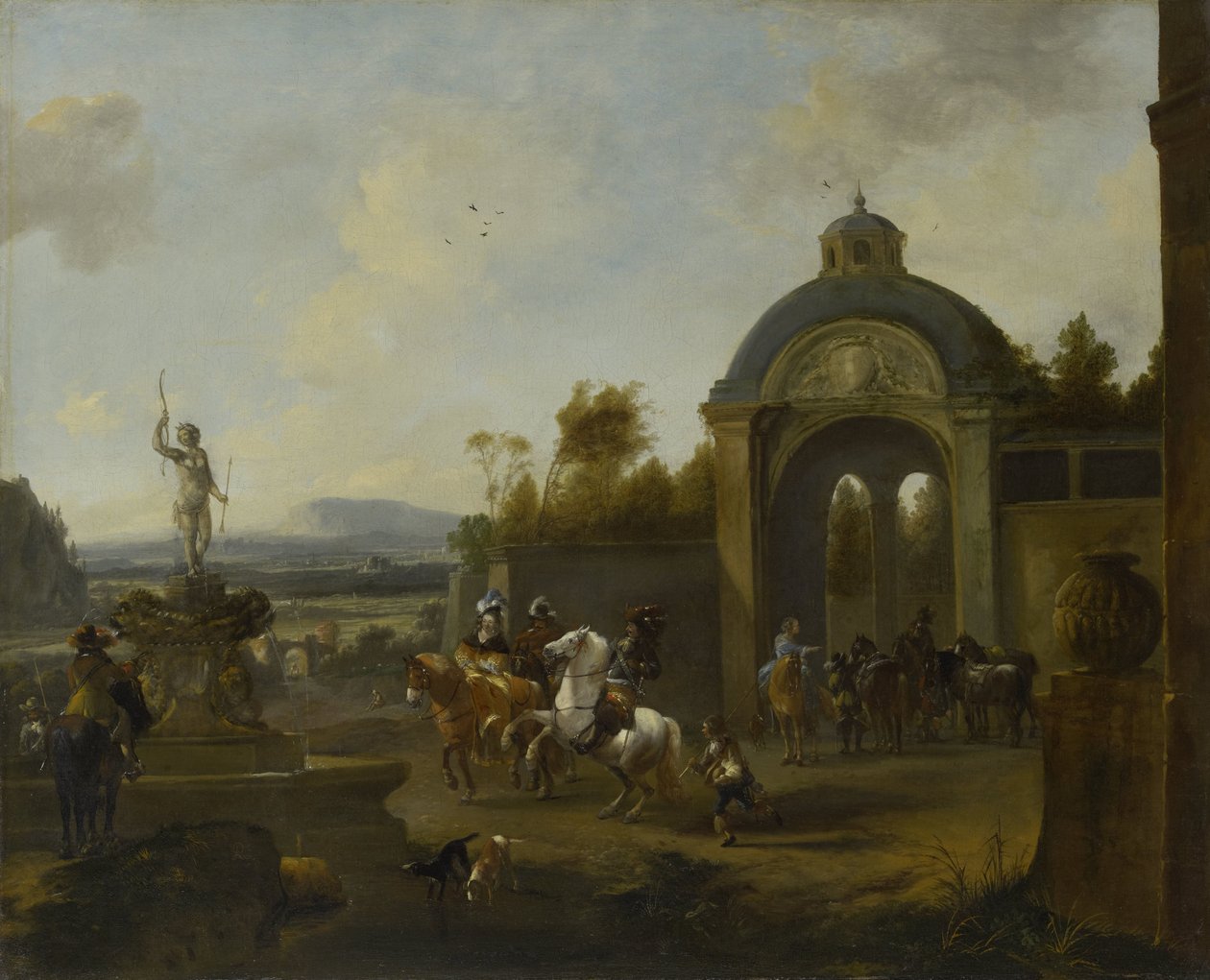 Jaktfest vid en fontän av Pieter Wouwerman