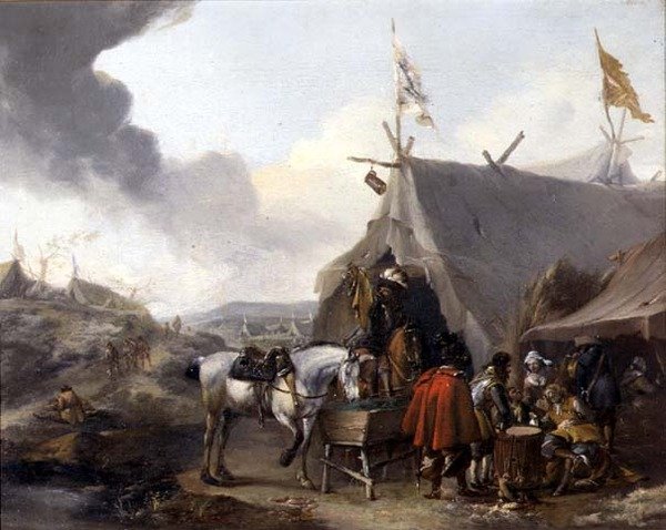 Kavallerimän vid ett militärläger av Pieter Wouwermans or Wouwerman