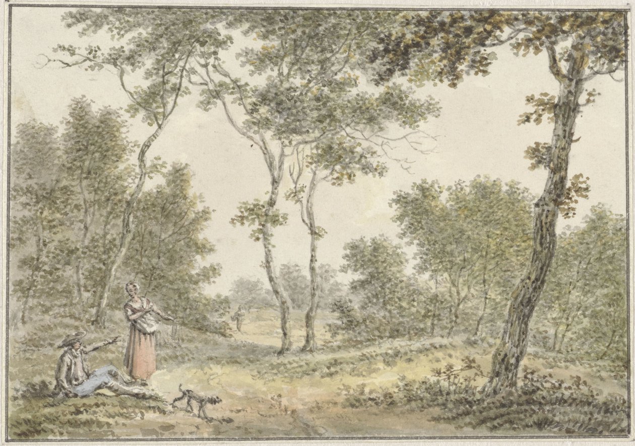 Skogslandskap med några figurer av Pieter de Goeje