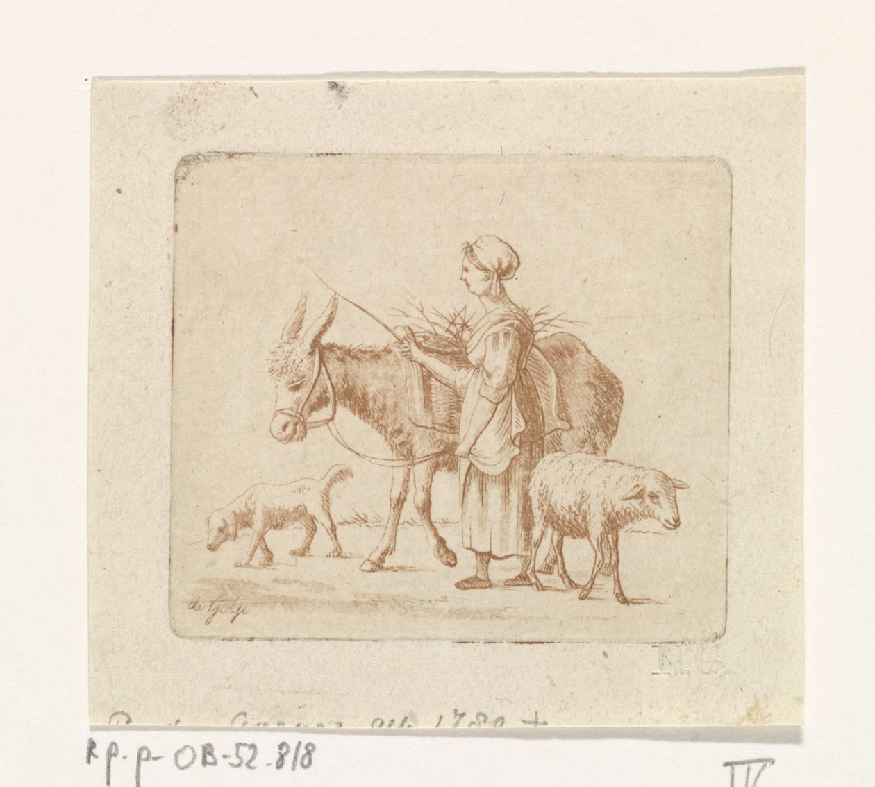 Fårherdinna med mulåsna, får och hund av Pieter de Goeje