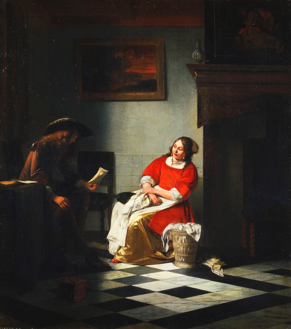 En gentleman som läser ett brev till sin fru av Pieter de Hooch