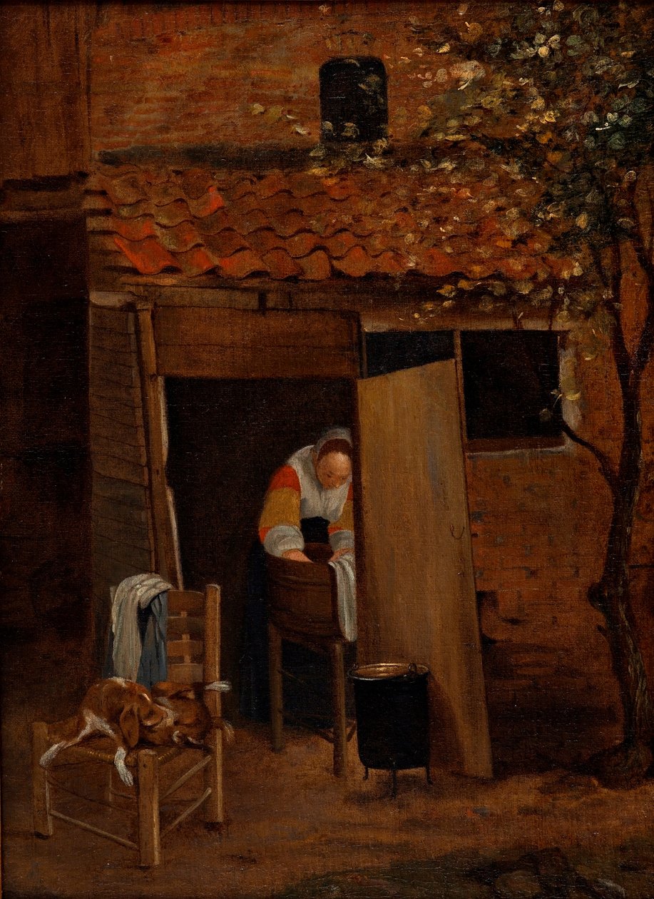 Flicka som tvättar kläder på en innergård i Zwolle, efter 1653 (olja på duk) av Pieter de Hooch
