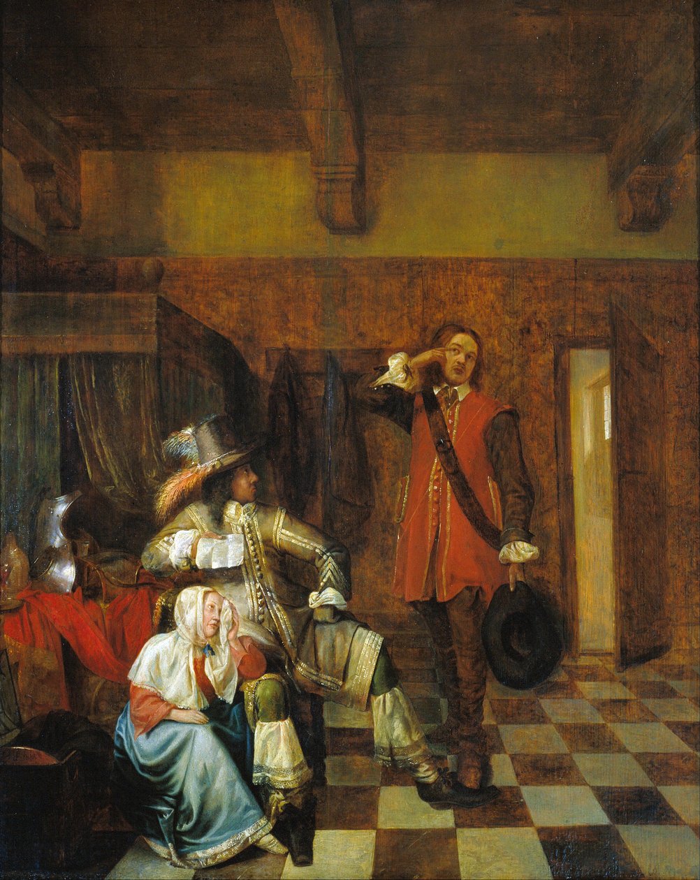 Bäraren av dåliga nyheter - Bäraren av dåliga nyheter - Hooch, Pieter, de (1629-1684) - ca. 1655 - Olja på trä - 67,8x56 cm - Museu Nacional d
