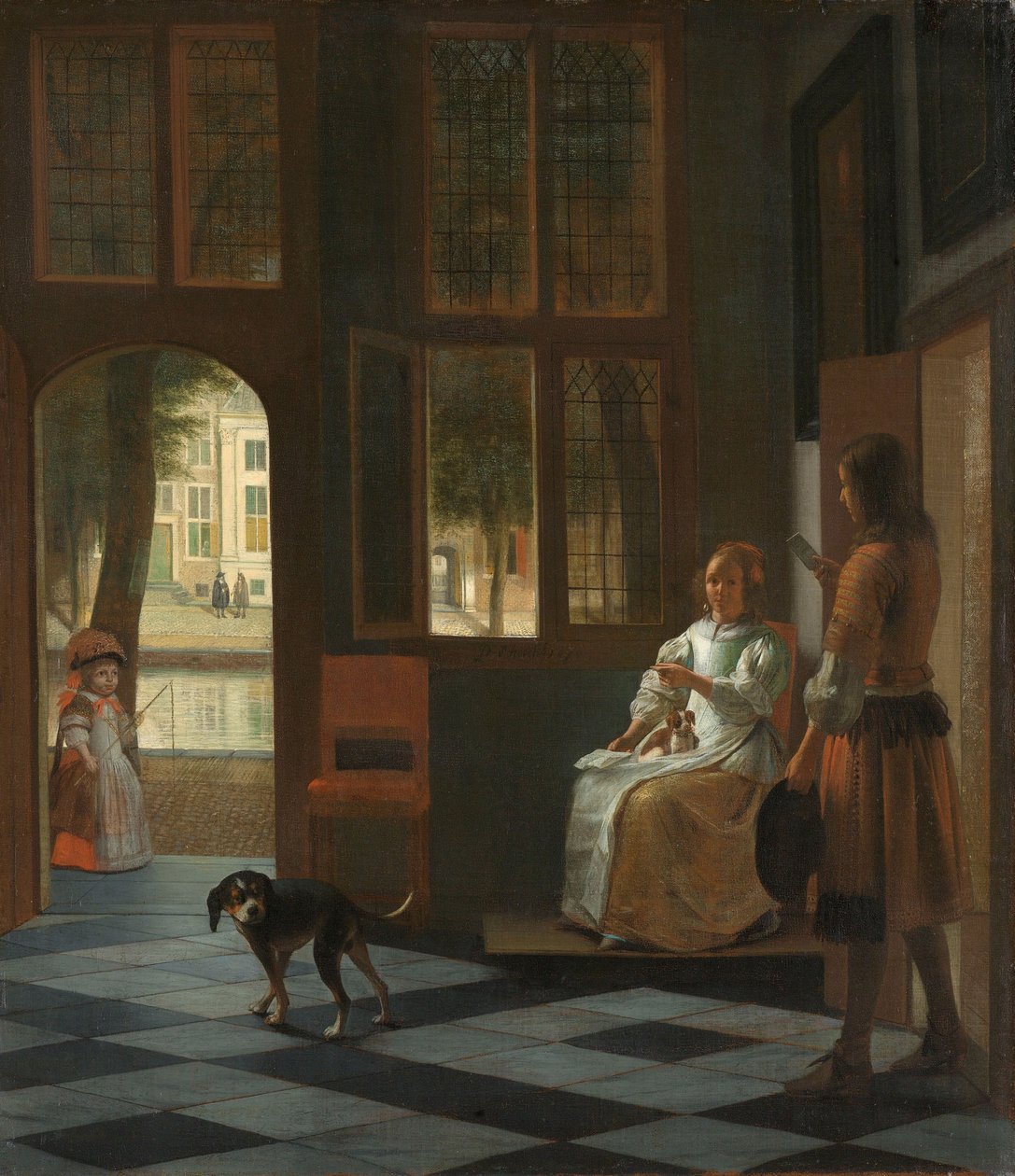 Man räcker ett brev till en kvinna i entréhallen till ett hus, 1670 av Pieter de Hooch