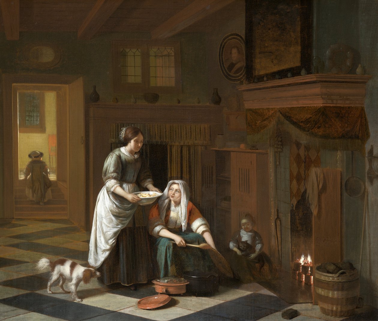 The Fireside, cirka 1670-1675 (olja på duk) av Pieter de Hooch