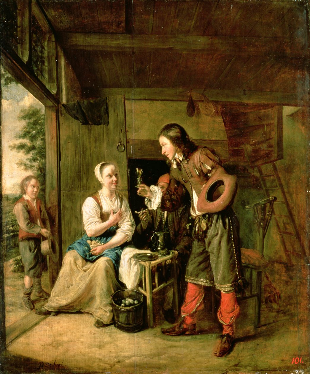 Krigare och tjänare, 1653 av Pieter de Hooch