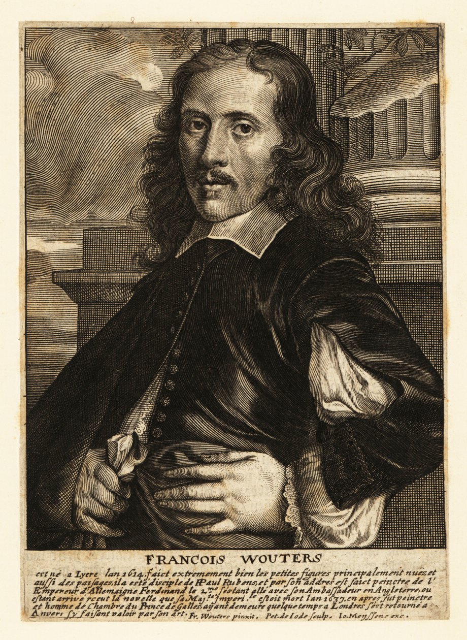 Porträtt av Frans Wouters, flamländsk barockmålare, skåpmålare och hovkonstnär till den romerske kejsaren av Pieter de II Jode