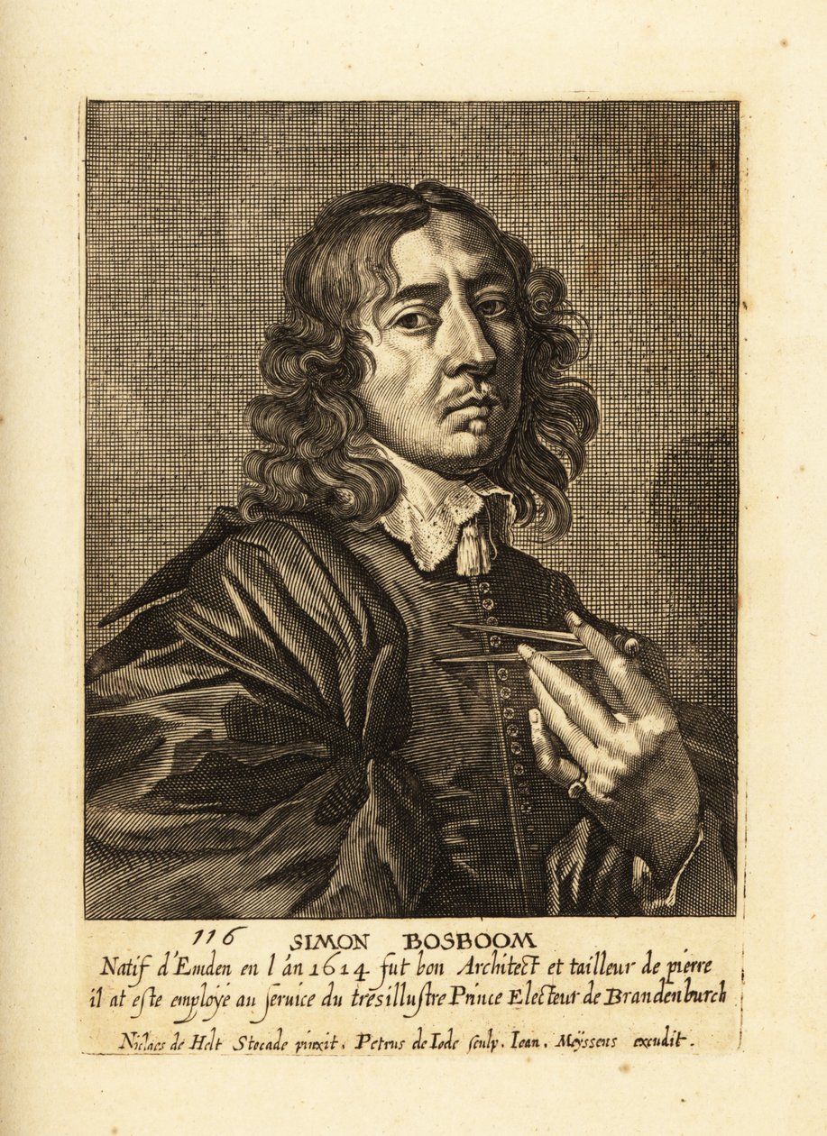 Porträtt av Simon Bosboom, holländsk guldåldersarkitekt och författare av Pieter de II Jode