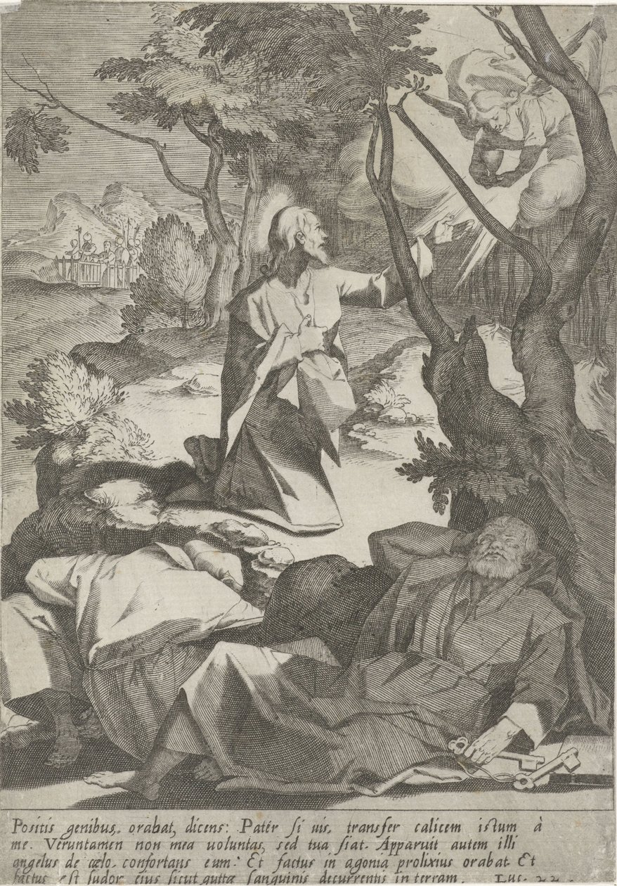 Kristus i hof van Getsemane Passie van Christus (serietitel) Passion and Resurrection (serietitel) av Pieter de Jode (I)