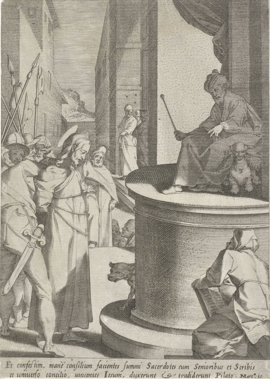 Kristus för Pilatus Passie van Christus (serietitel) Passion and Resurrection (serietitel) av Pieter de Jode (I)