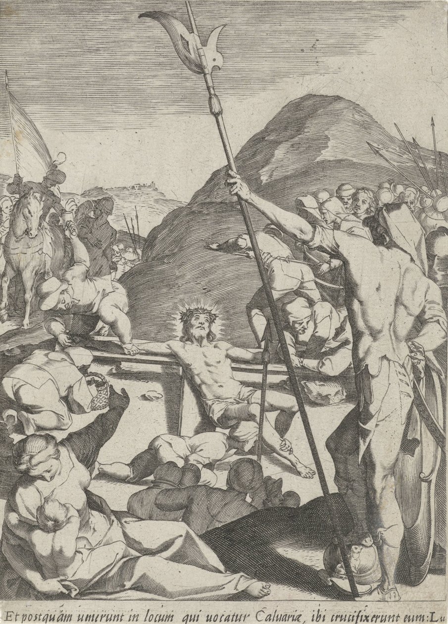 Kristus är spikad på korset Passion of Christ (serietitel) Passionis et resurrectionis (serietitel) av Pieter de Jode (I)