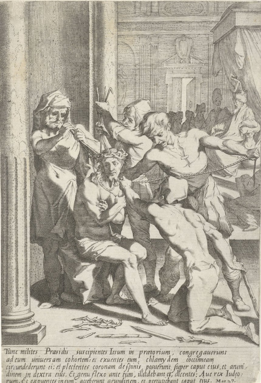 Doornenkroning van Christus Passie van Christus (serietitel) Passion and Resurrection (serietitel) av Pieter de Jode (I)