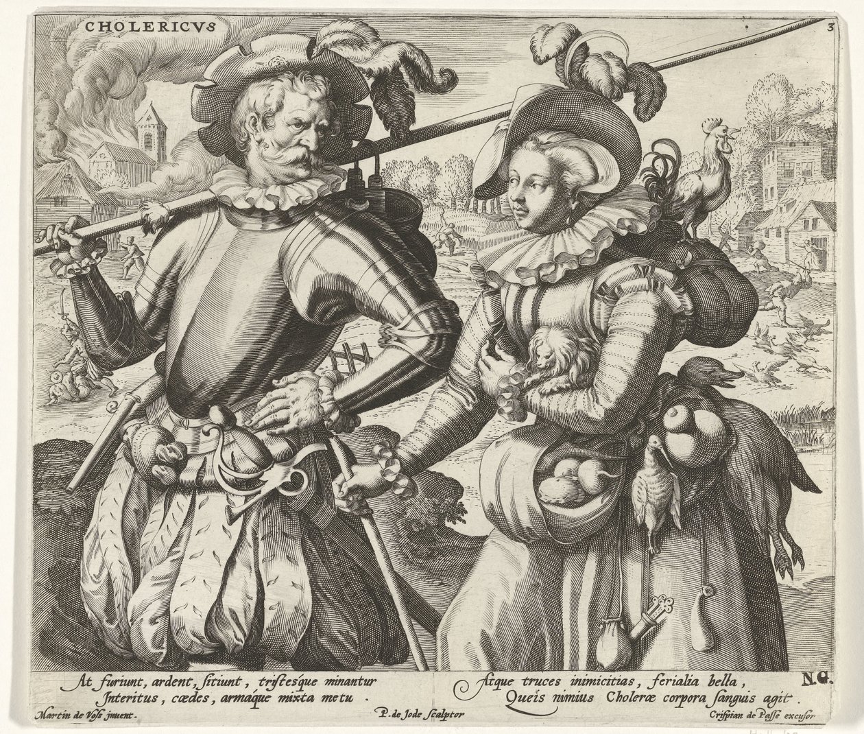Det koleriska temperamentet Cholericvs (titel på objekt) De fyra temperamenten (serietitel) av Pieter de Jode (I)