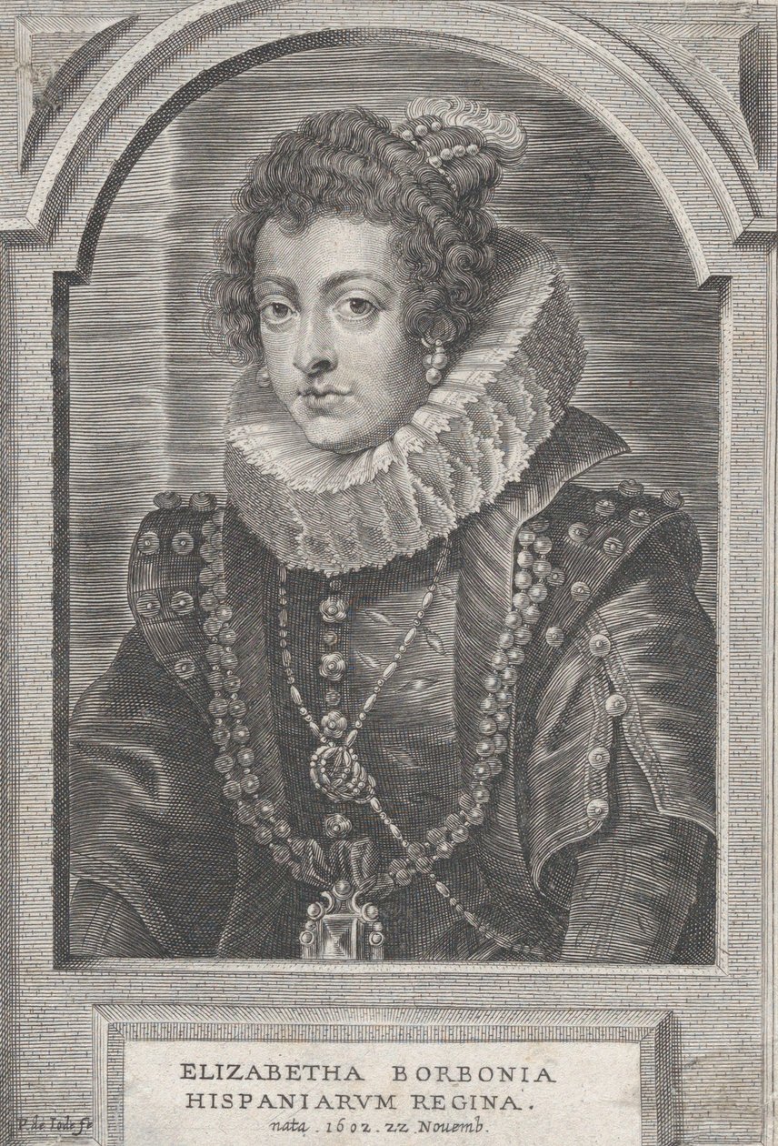 Porträtt av Elisabeth av Bourbon, drottning av Spanien, ca. 1632-44. av Pieter de Jode II