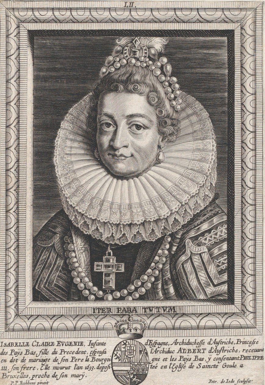 Porträtt av Isabella Clara Eugenia, Infanta av Spanien, ca. 1650. av Pieter de Jode II