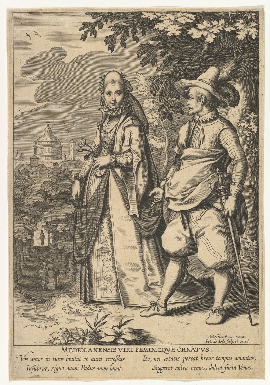 Milan Ornament för män och kvinnor, från Fashions of Different Nations.n.d. av Pieter de Jode I