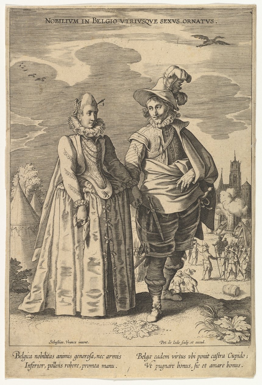 Adliga män i Nederländerna Båda könsprydnader, från Fashions of Different Nations.n.d. av Pieter de Jode I