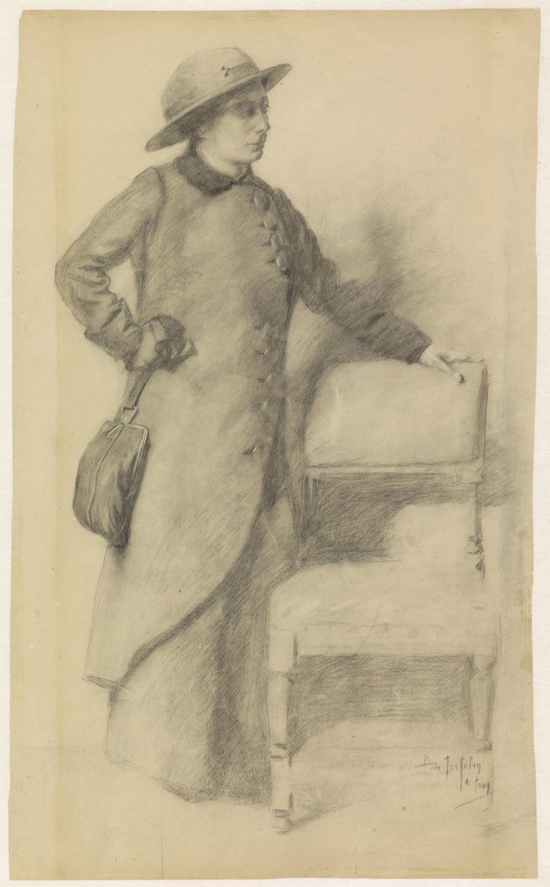 Stående dam med hatt och mantel av Pieter de Josselin