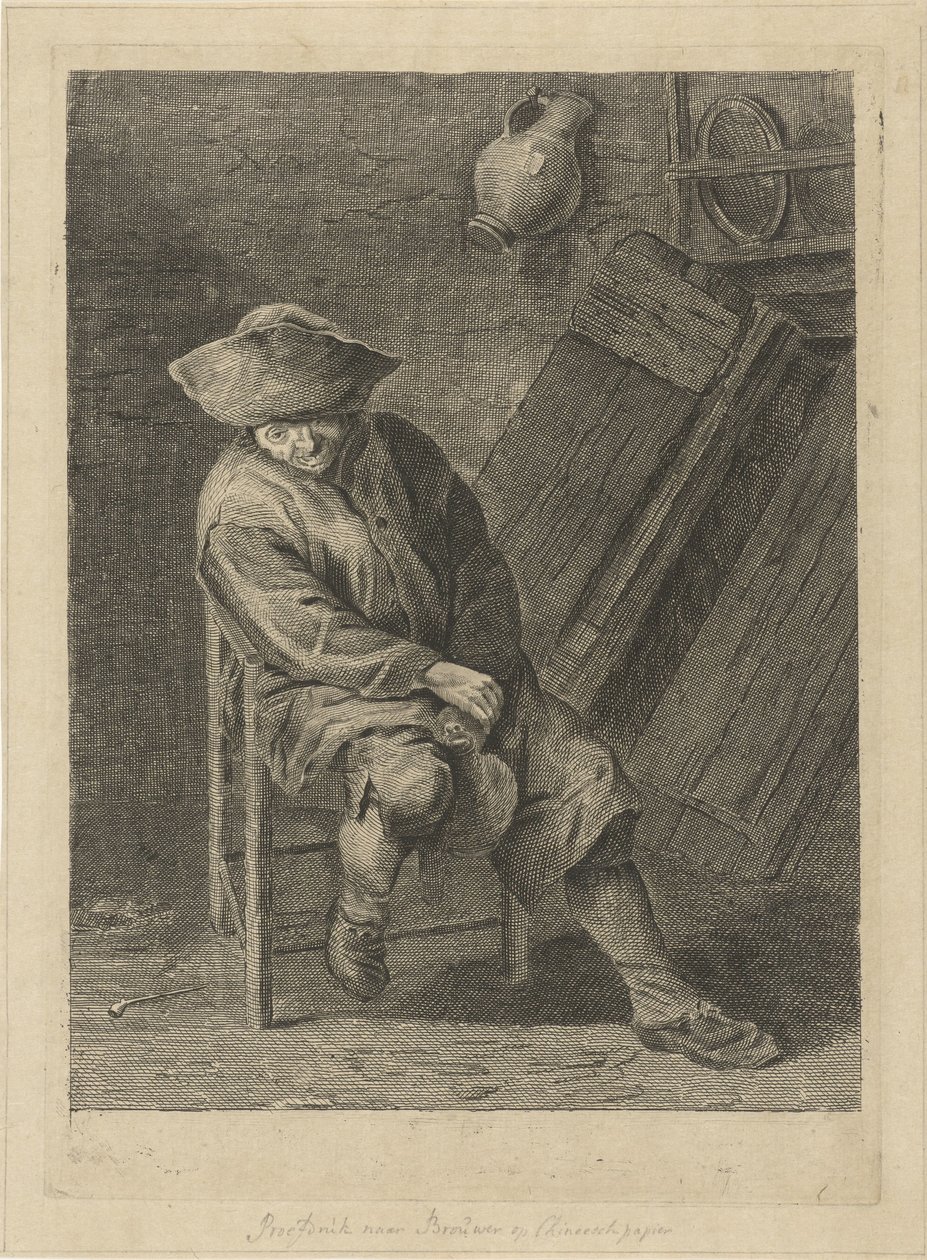 Sittande bonde med kanna av Pieter de Mare