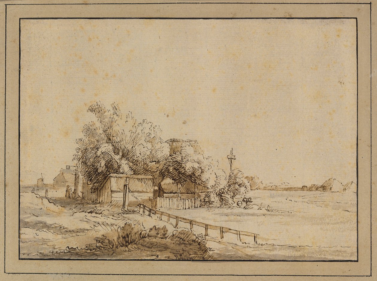 Figurer utanför ett värdshus, gårdsbyggnader och stolpen på ett duvslag, utanför Amsterdam av Pieter de With