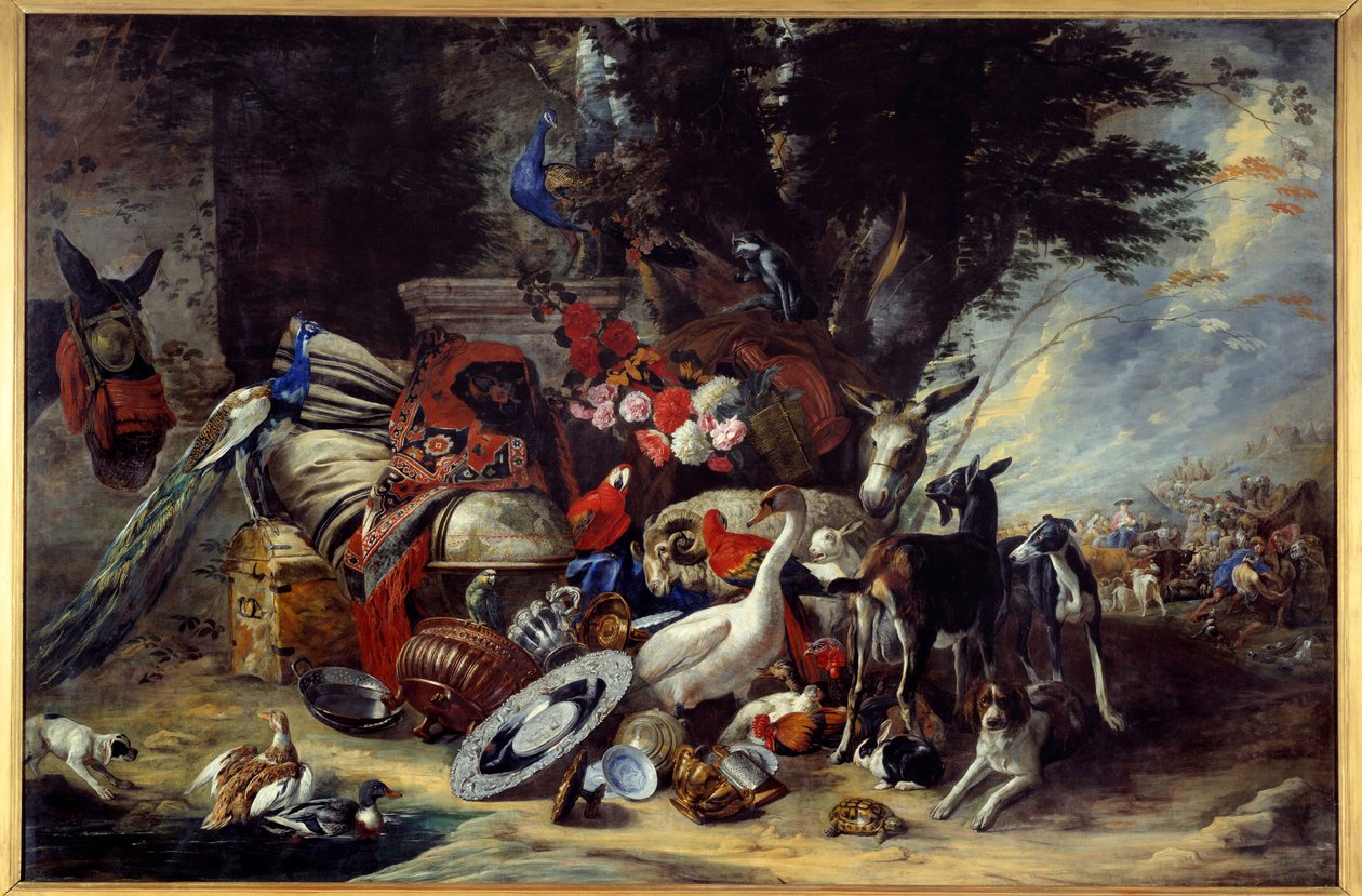 Djur och bruksföremål sade också Jakobs avresa till Mesopotamia-målningen av Pieter Boel (1622-1674) av Pieter or Peter Boel