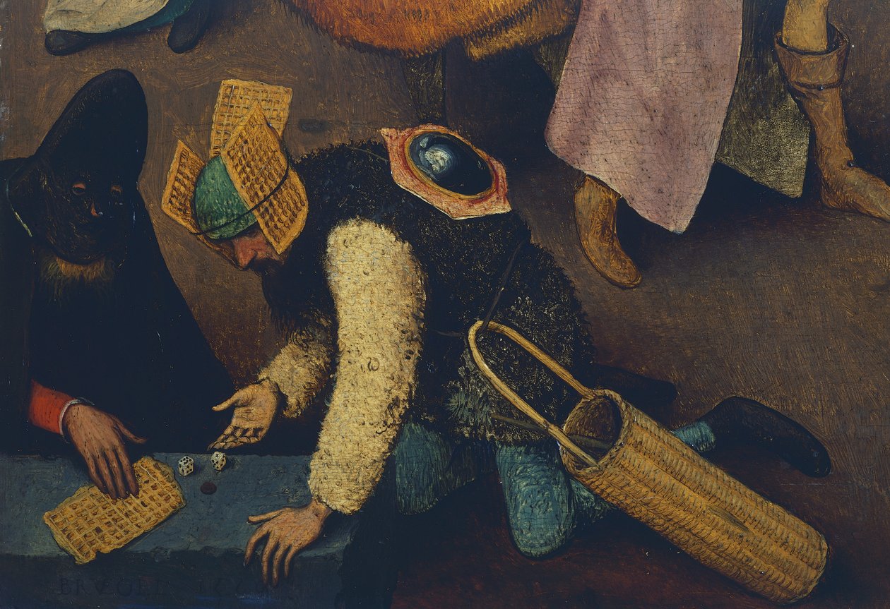 Tärningsspelare, detalj från Fight between Carnival and Lent av Pieter Bruegel the Elder