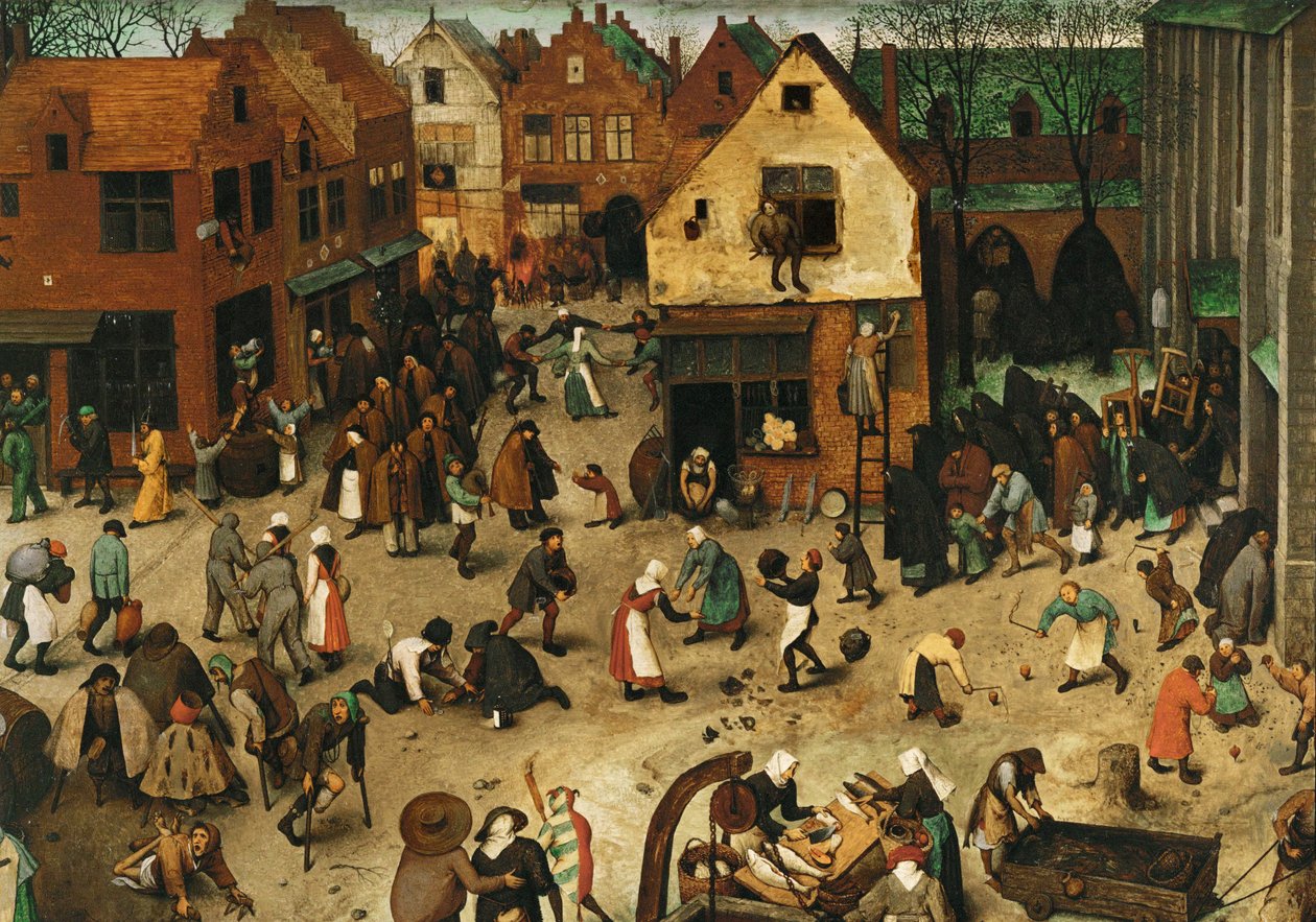 Kampen mellan karnevalen och fastan ... (olja på ek) av Pieter the Elder Bruegel