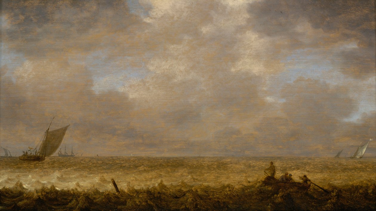 Ett grunt hav med fiskebåtar, ca 1640 (olja på pannå) av Pieter the Elder Mulier