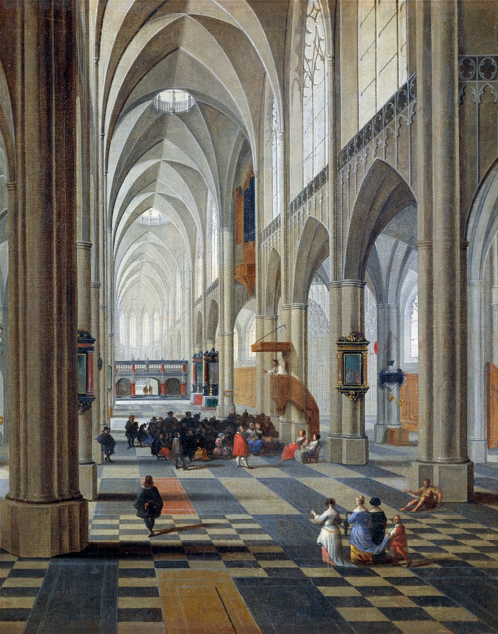 Interiör av Antwerpens katedral av Peeter Neefs Elder (ca 1578-mellan 1656 och 1661), detalj av Pieter the Elder Neefs