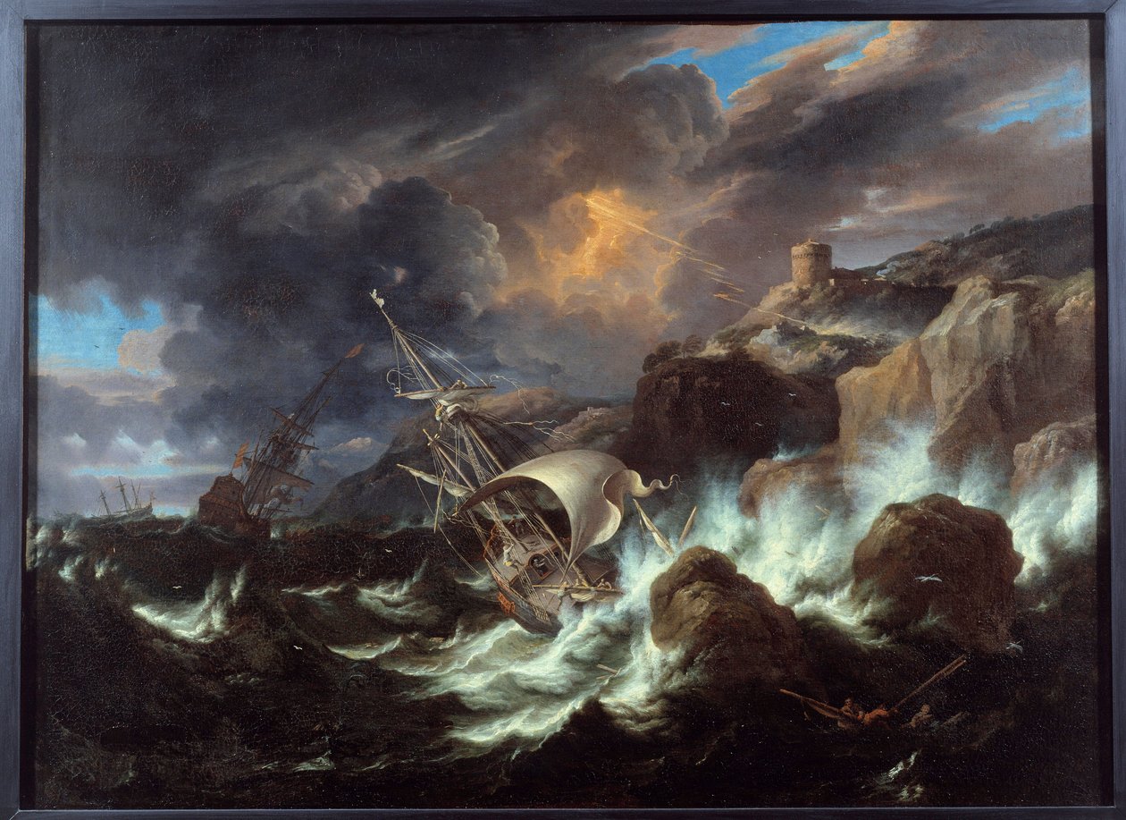 Tempet på havet. Målning av Pieter Mulier II den unge (eller Pietro Mulieribus eller Pietro Cavaliere Tempesta) (1637-1701) av Pieter the Younger Mulier