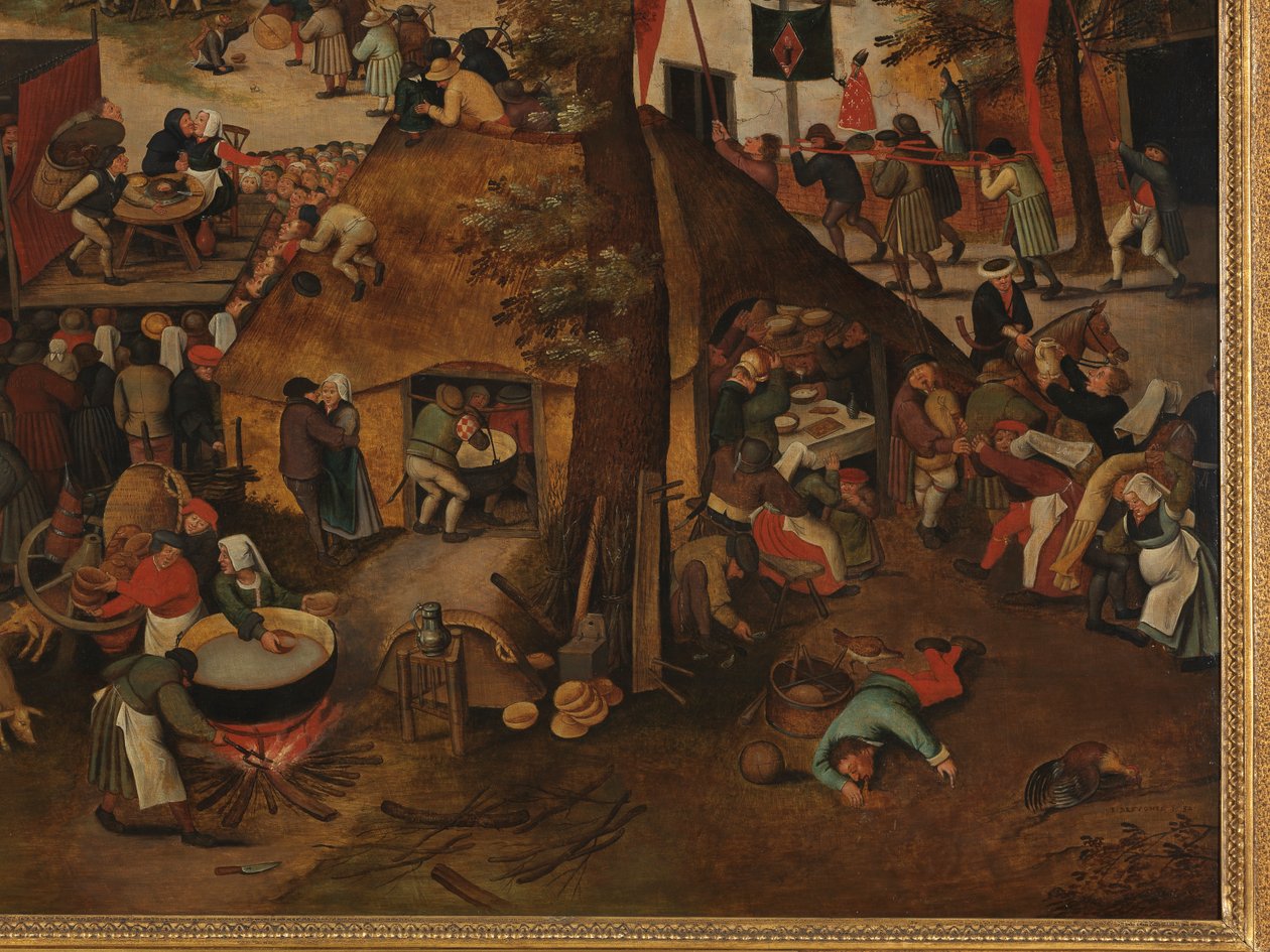 En byfestival, med en teaterföreställning och en procession för att hedra St Hubert och St Anthony av Pieter Brueghel the Younger