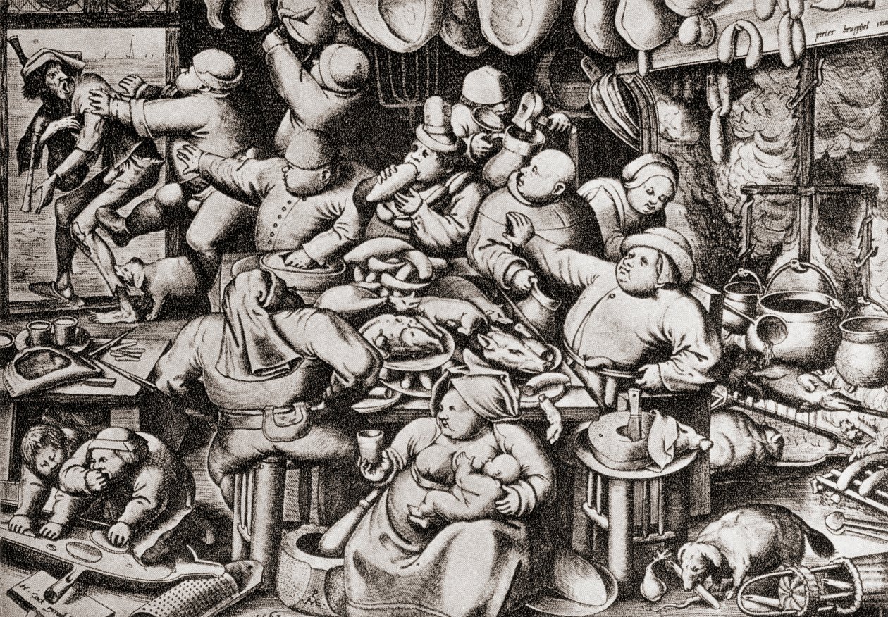 Tiggare kastas ut ur en rik mans kök, på 1500-talet (gravyr) av Pieter the Younger Brueghel