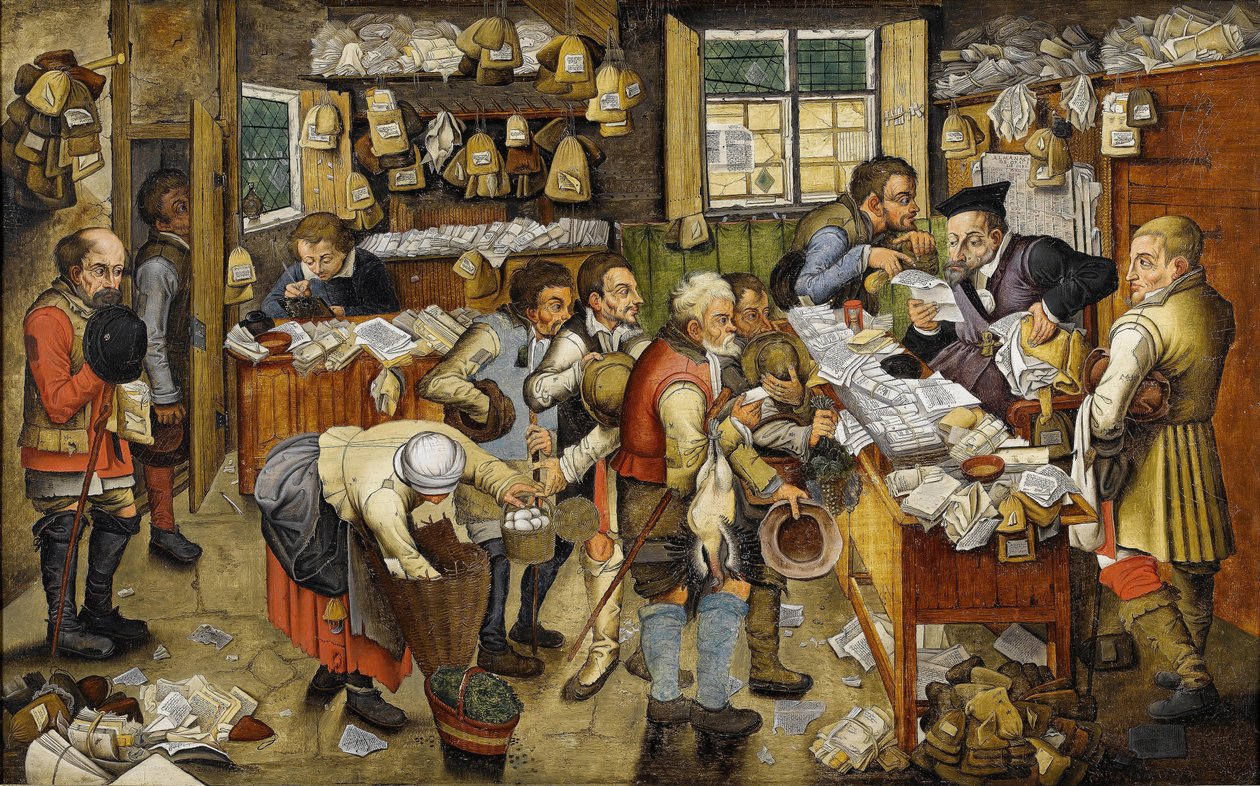 Le Payment de la dime - The Payment of the Tithes (känd som Village Lawyer) - Målning av Pieter Brueghel den yngre (Le jeune ou Brueghel d
