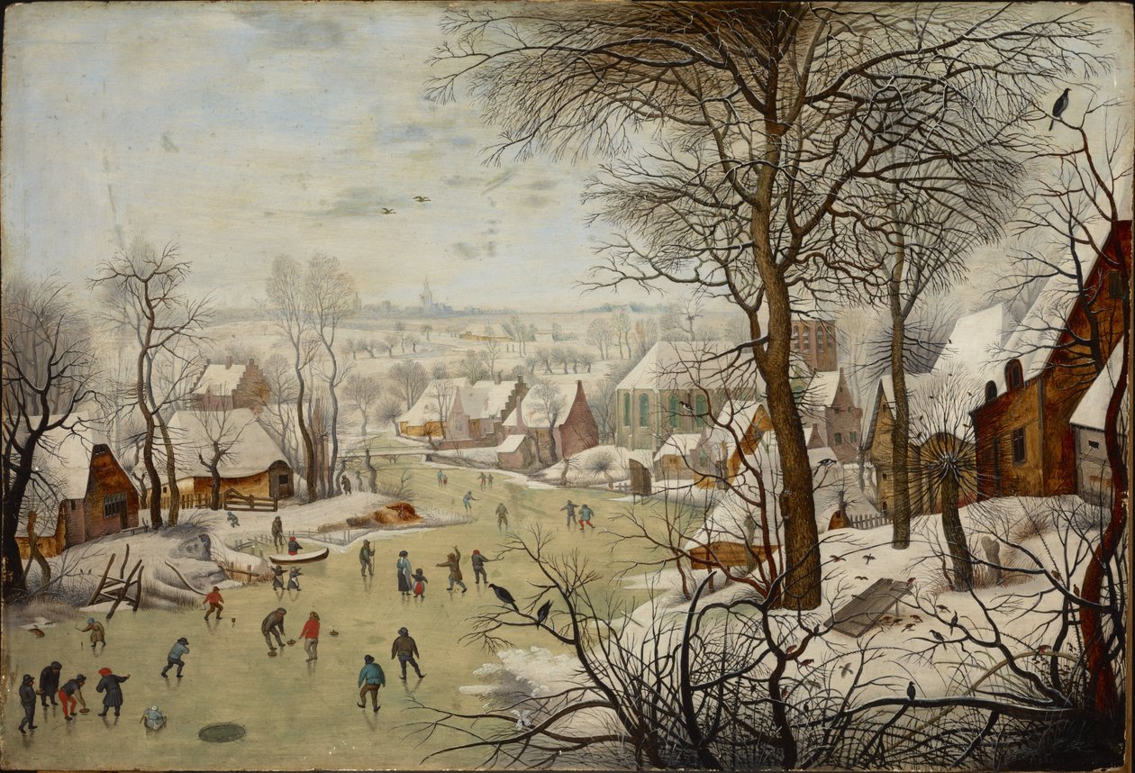 Vinterlandskap med en fågelfälla - Vinterlandskap med en fågelfälla, av Brueghel, Pieter, den yngre (1564-1638). olja på trä av Pieter the Younger Brueghel