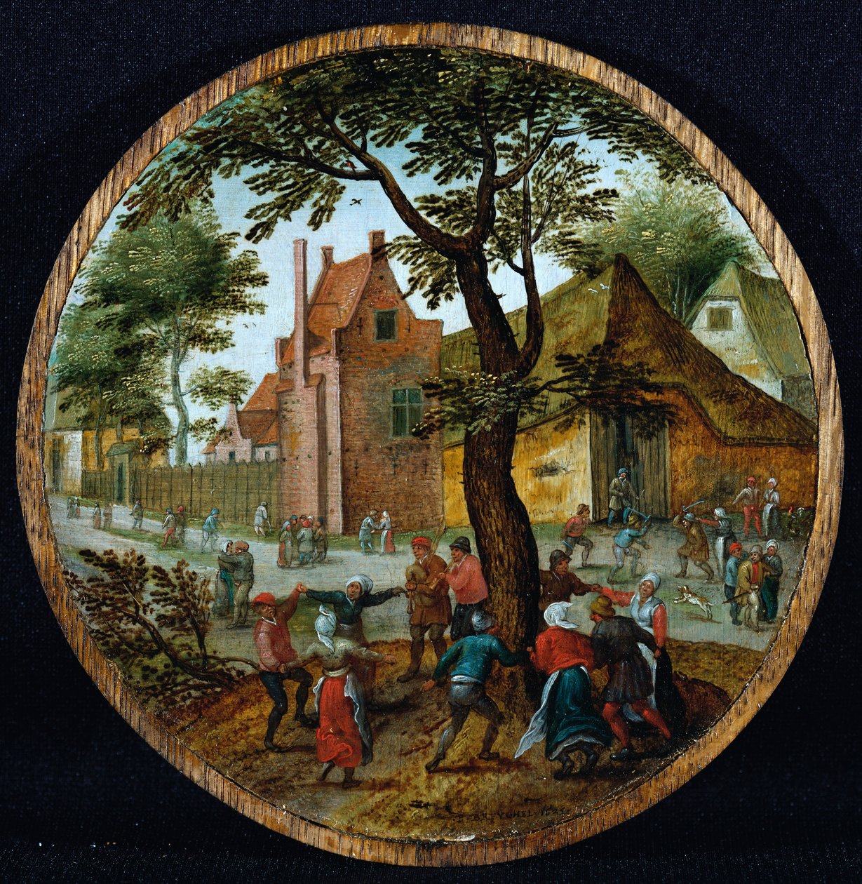 Bönder som dansar runt ett träd på en bygata, 1625 av Pieter Brueghel the Younger