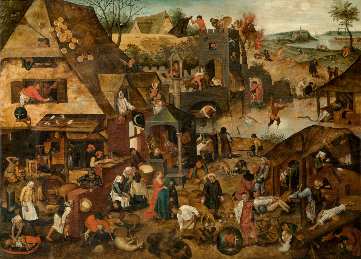 Ordspråksboken (olja) av Pieter the Younger Brueghel